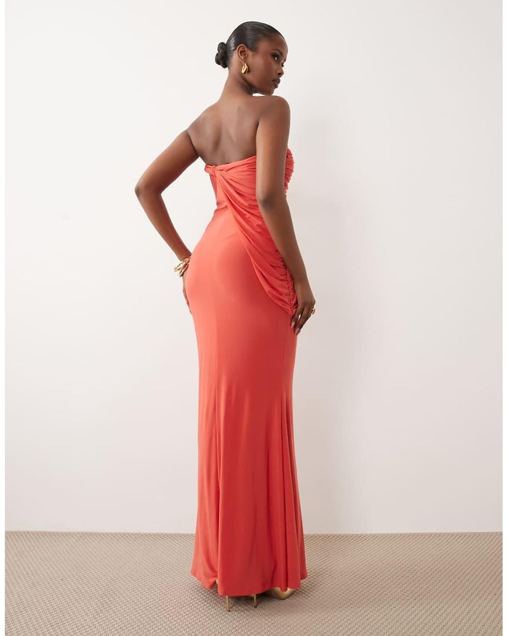 ASOS Red Bandeau Slinky Maxi Dress With Draped Twist Neckline
