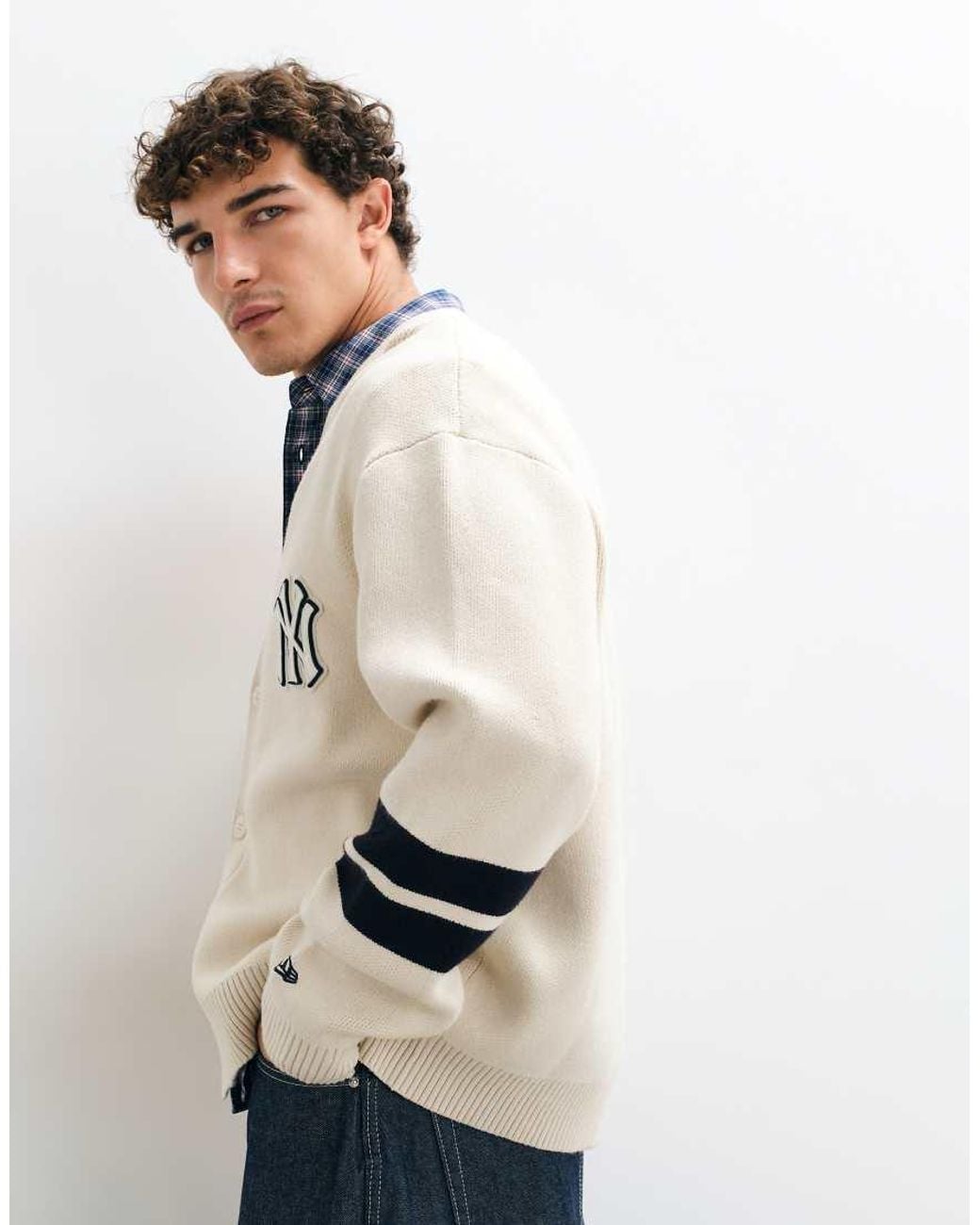 KTZ Natural Ny Yankees Logo Mlb Knitted Cardigan for men