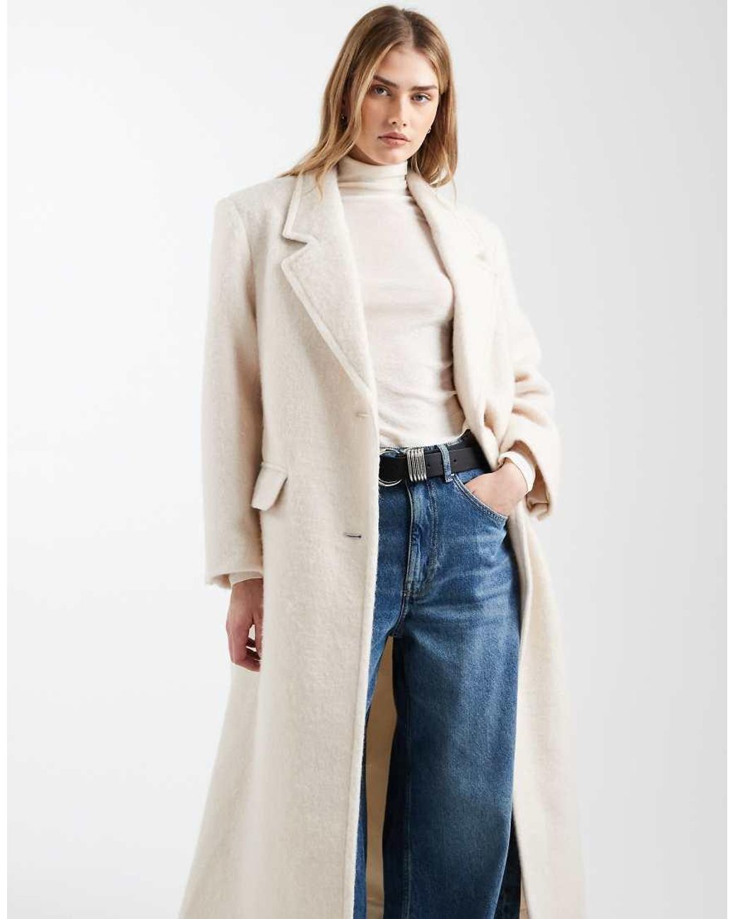 ASOS Blue Premium Brushed Wool Blend Dad Coat