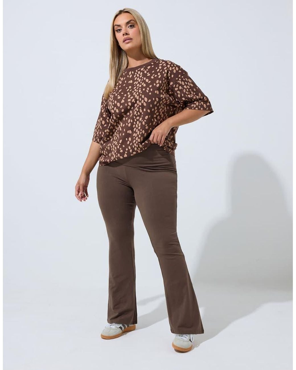 Yours Clothing Brown Fold Over Flared Leggings