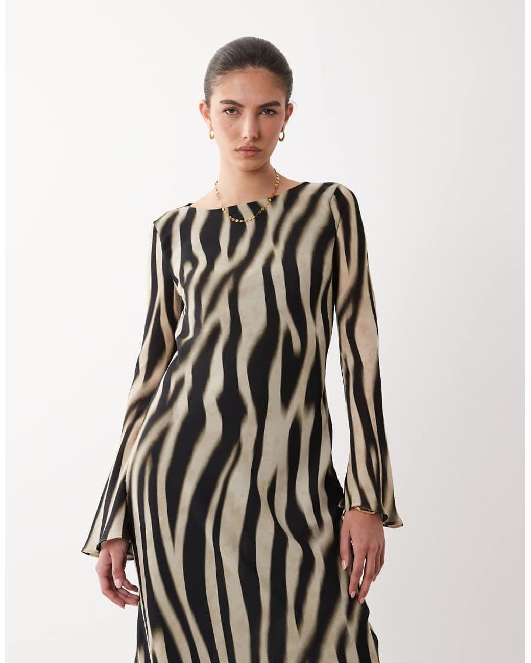 Mango White Long Sleeve Maxi Dress With Flared Sleeves