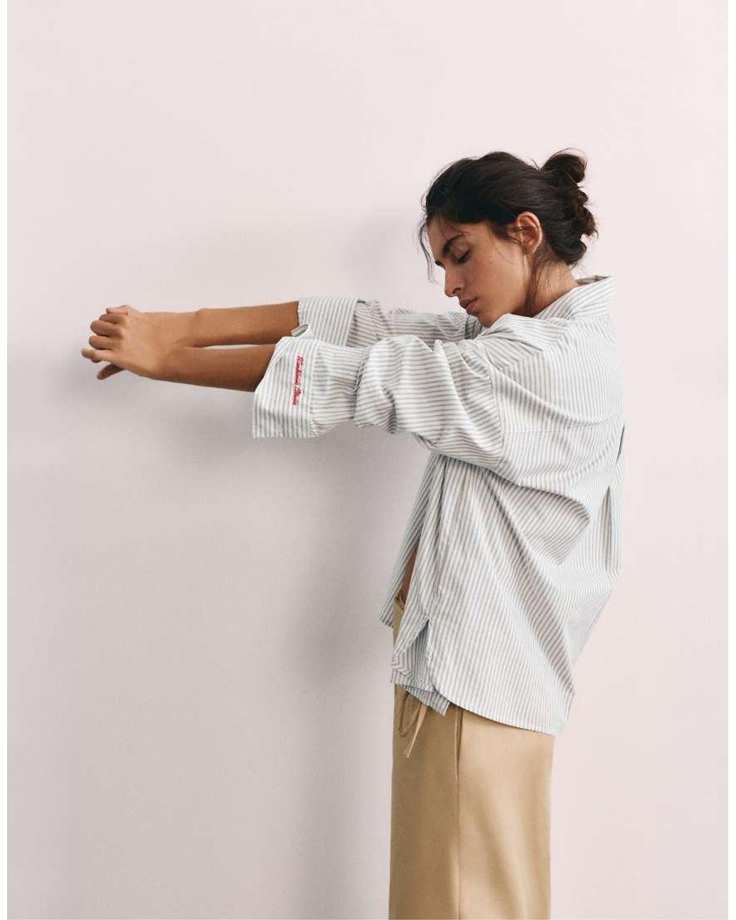 Pull&Bear Gray Embroidered Striped Shirt