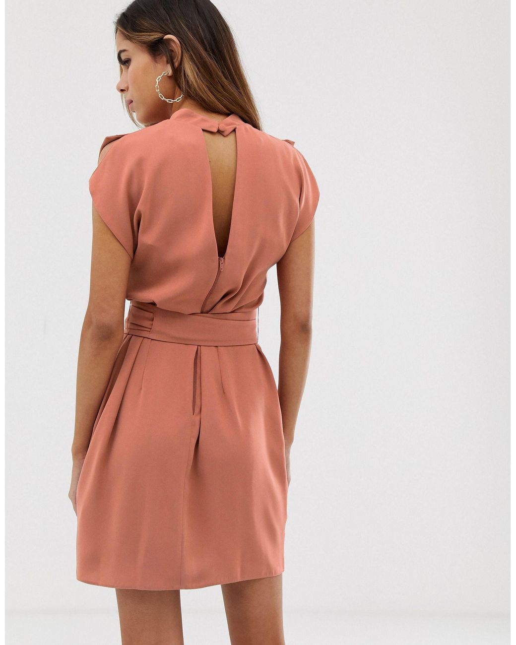 asos design split sleeve midi dress with obi belt