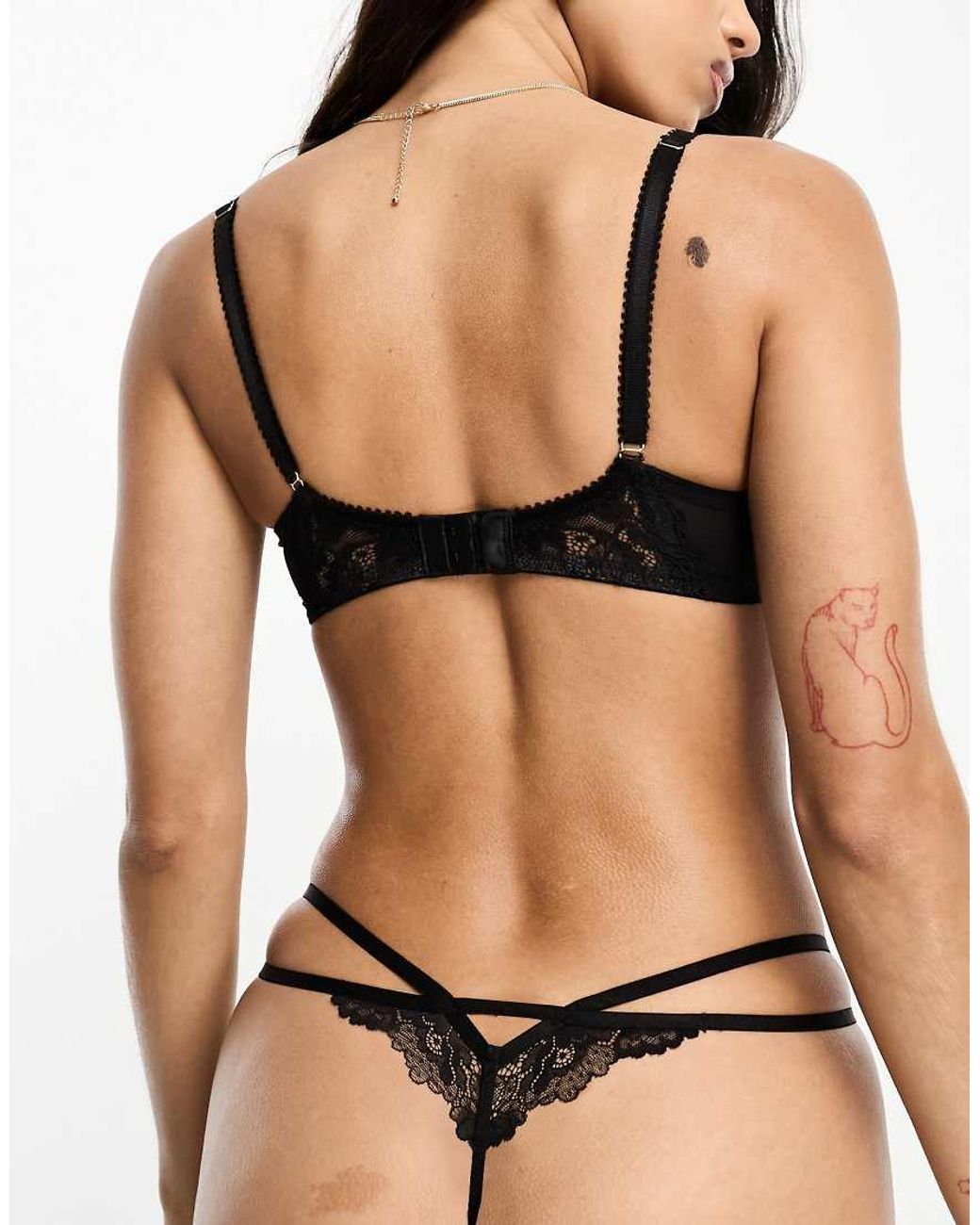 Ann Summers Black Caged Rose Thong With Floral Embroidery