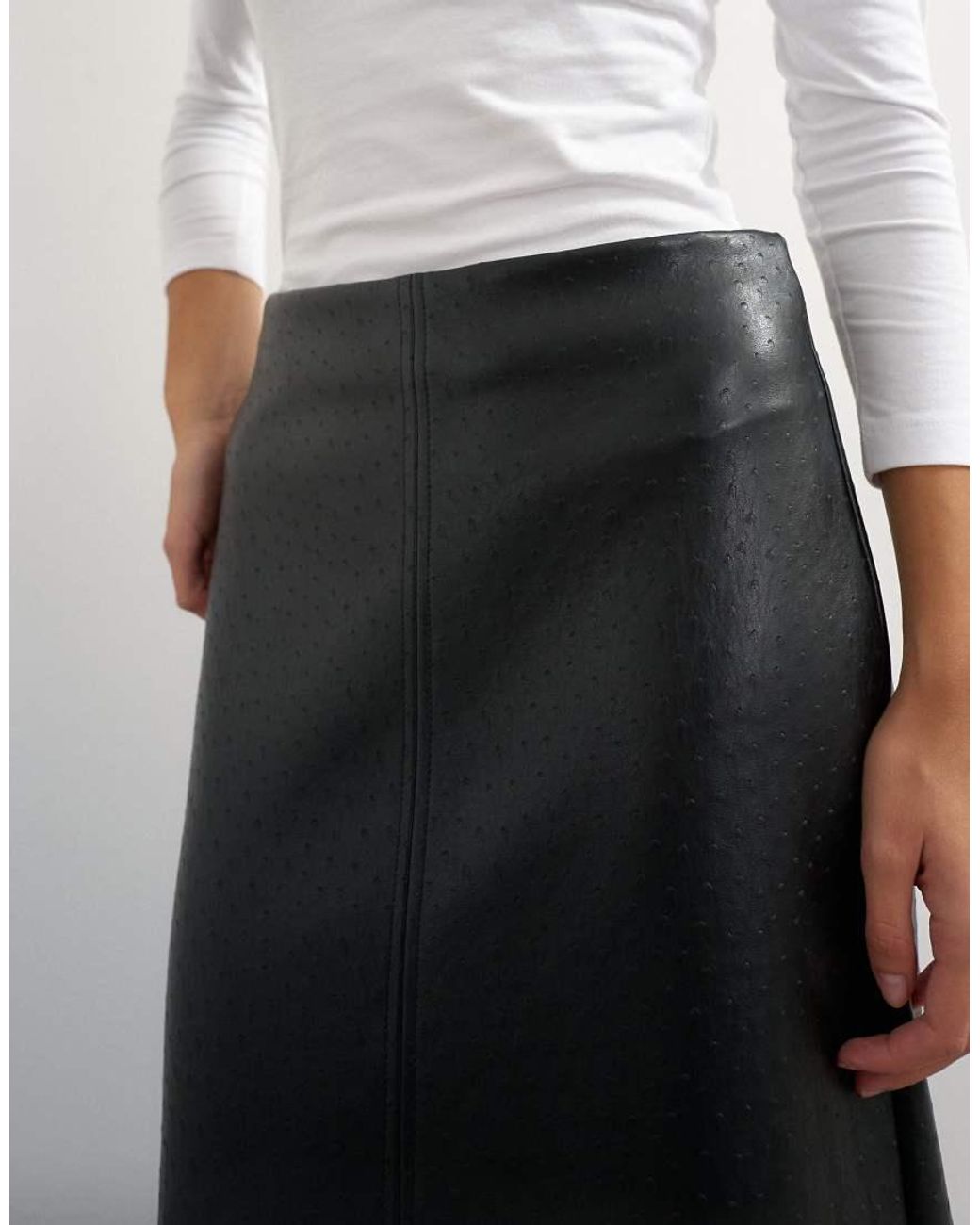 TOPSHOP Black Faux Leather Topstitch Column Maxi Skirt