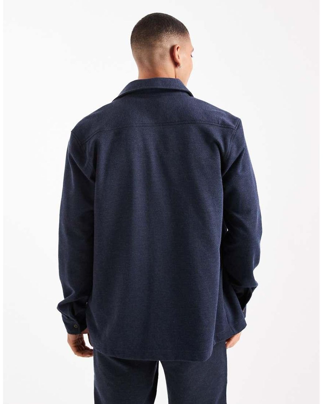 New Look Blue Pique Knit Shacket for men