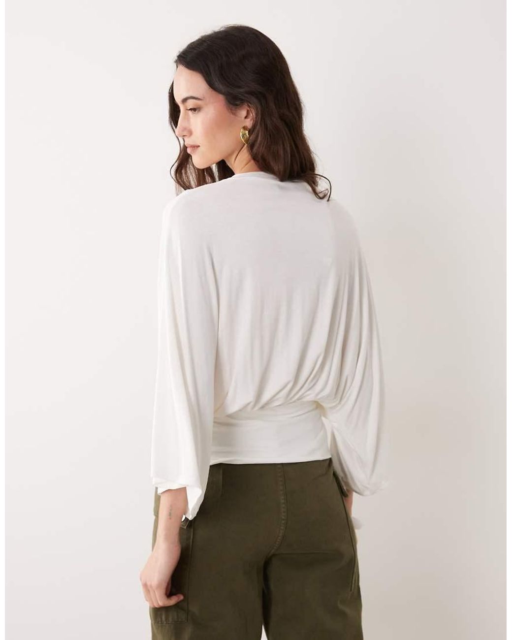 ASOS Natural Batwing Sleeve Cinched Waist Top