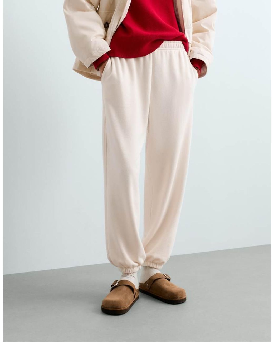 Oysho White Cotton-Blend Fleece Joggers