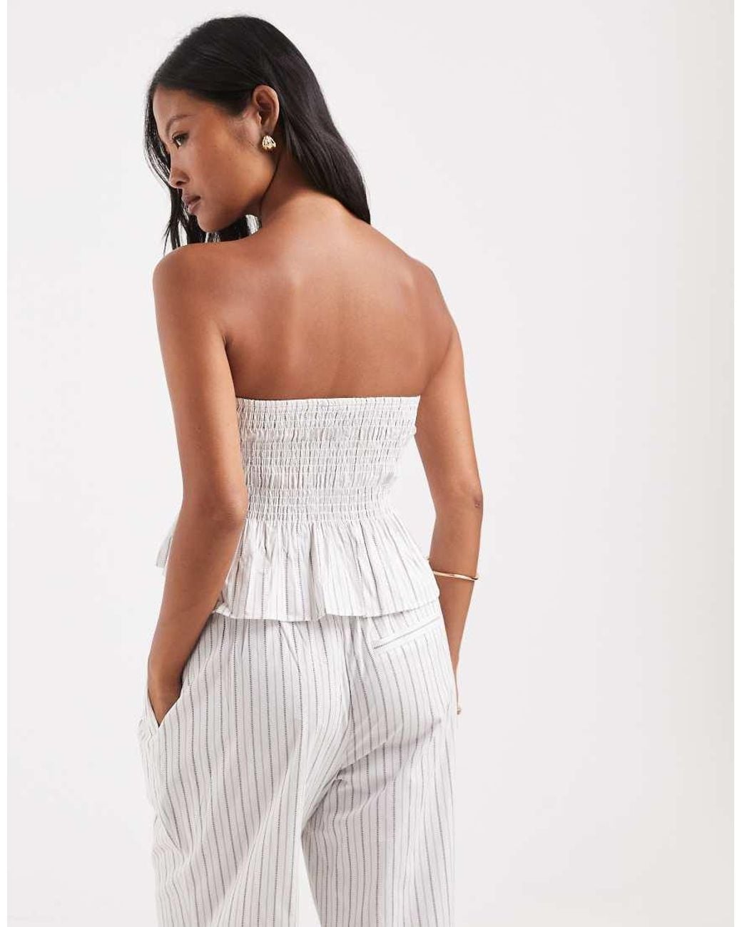 Vero Moda White Poplin Shirred Peplum Hem Bandeau Top Co-ord