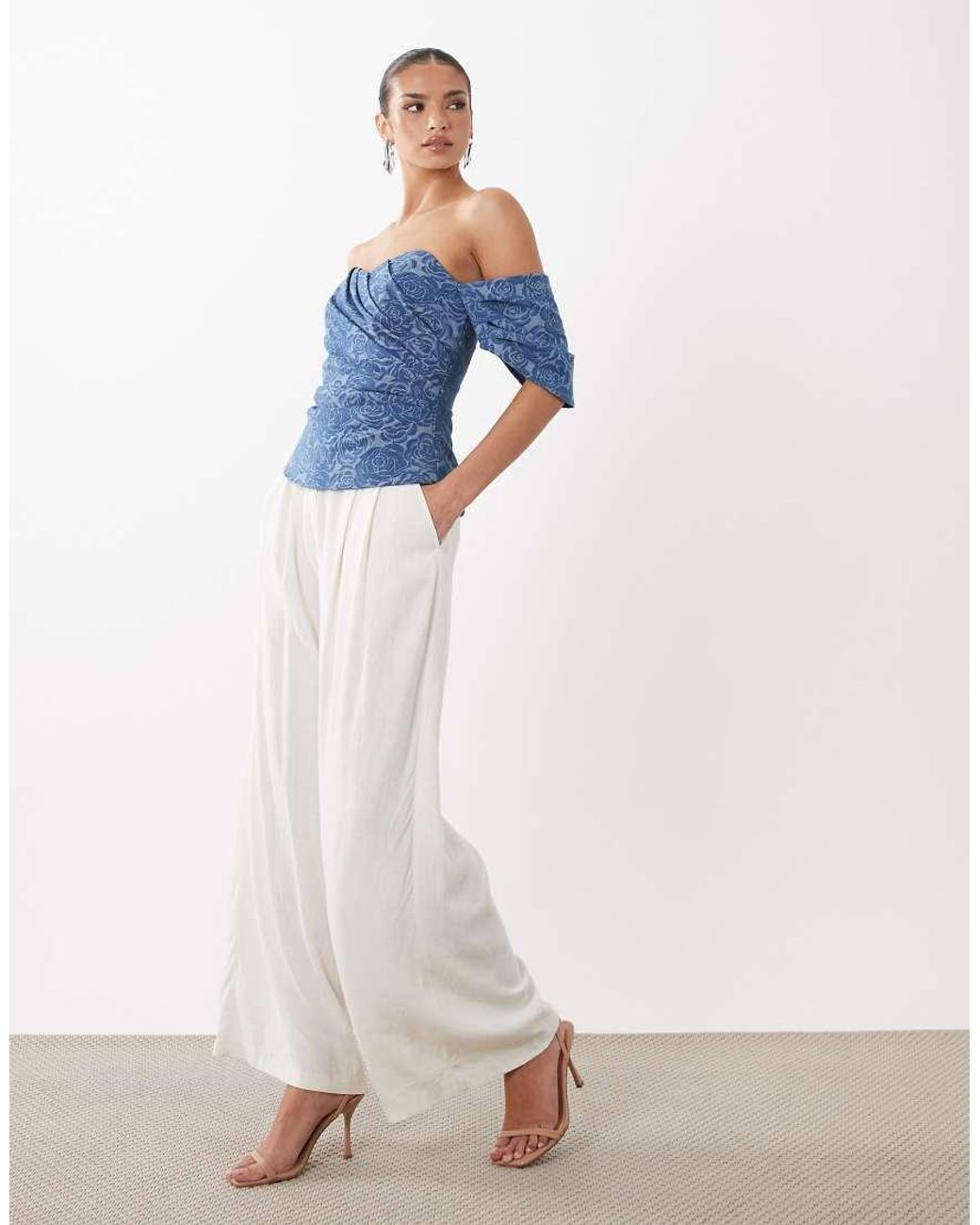 ASOS Blue Corset Denim Wrap Top