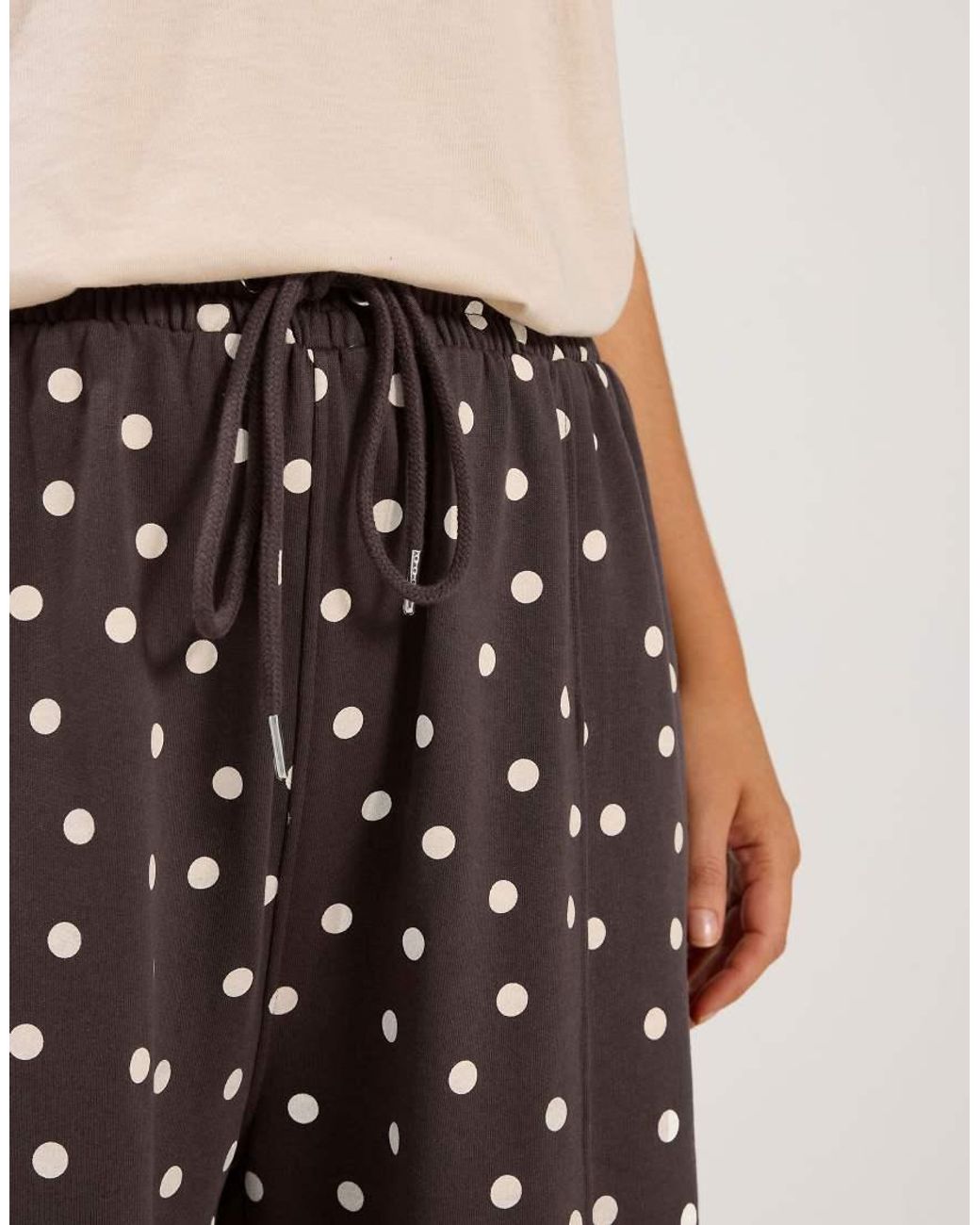 Yours Clothing Brown Polka Dot Wide Leg Joggers