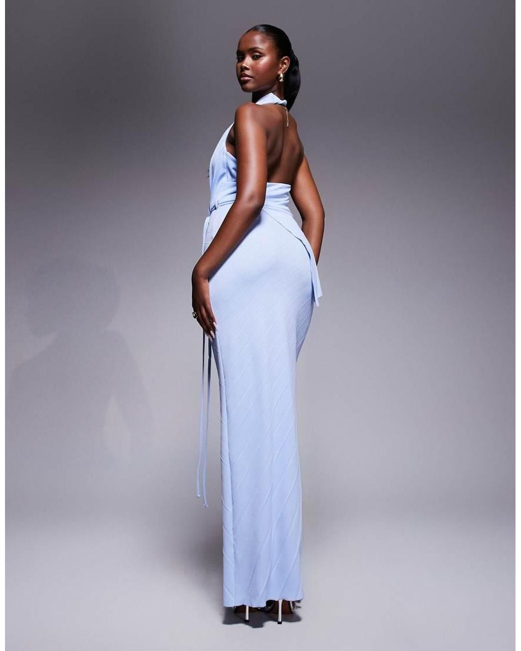 ASOS Purple Pleated Plunge Maxi Dress With Asymmetric Wrap Detail