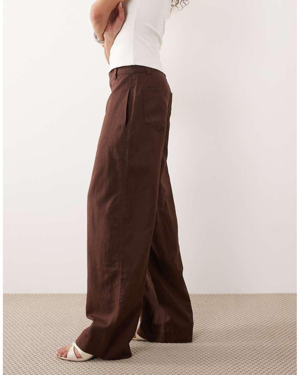 Mango Brown Linen Mix Tailored Trouser
