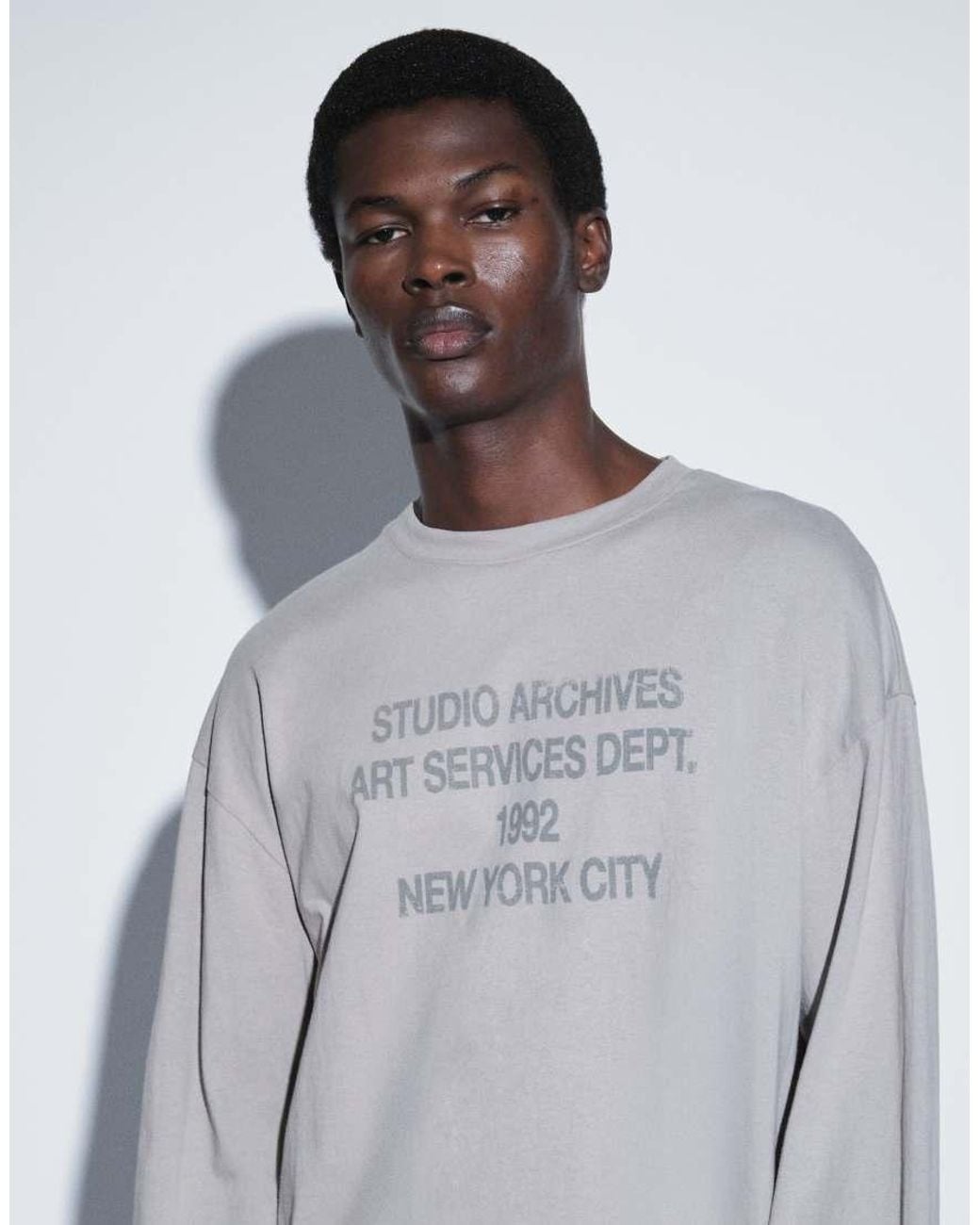 ASOS Blue Boxy Oversized Long Sleeve T-shirt With Text Graphic for men