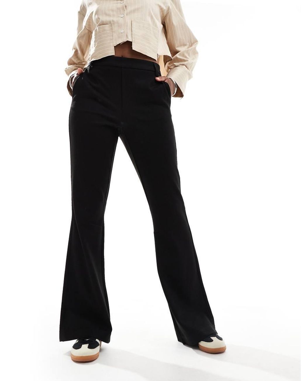 Object Black Mid Rise Pull On Flared Trousers