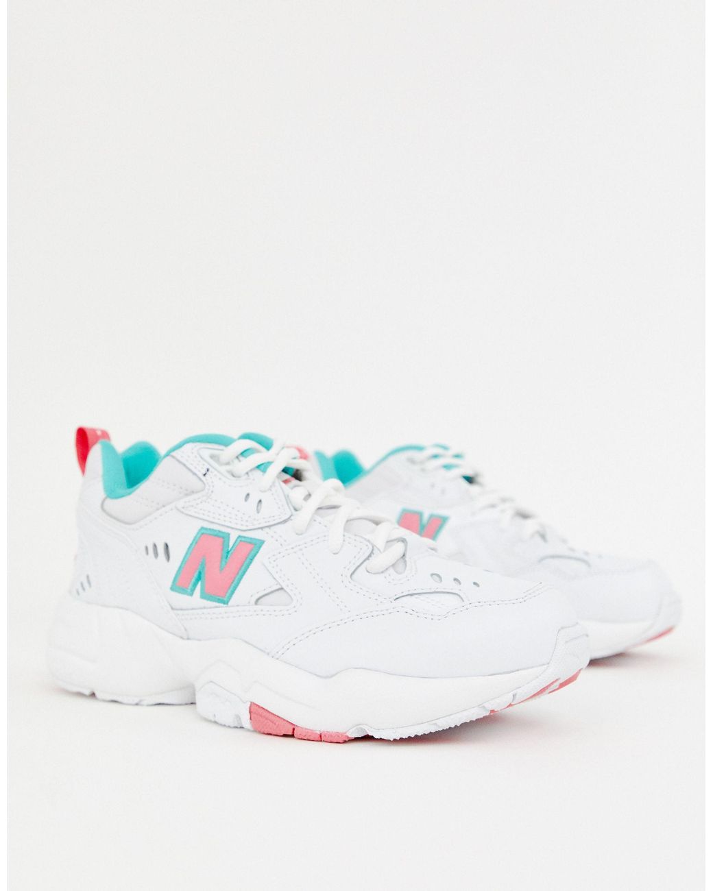 New Balance 608 White With Pink And Green Chunky Trainers in Blue | Lyst  Australia