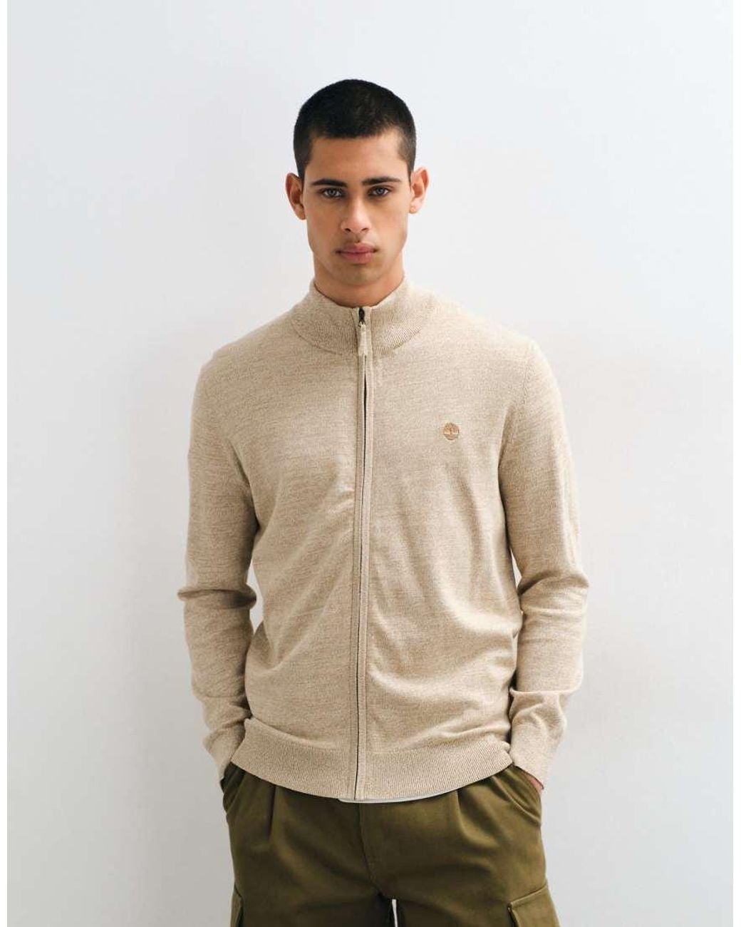 Timberland Brown Cotton Full Zip Sweater for men