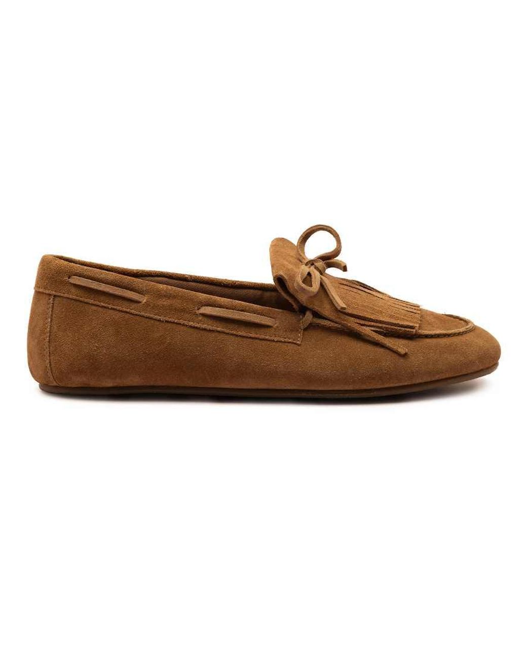 OFF THE HOOK Brown Kennet Suede Fringe Moccasin Loafers