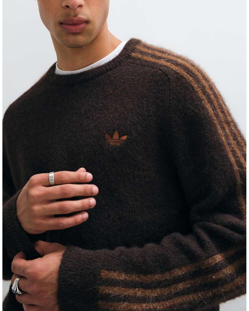 Adidas Originals Black Three Stripe Fluffy Knitted Jumper for men