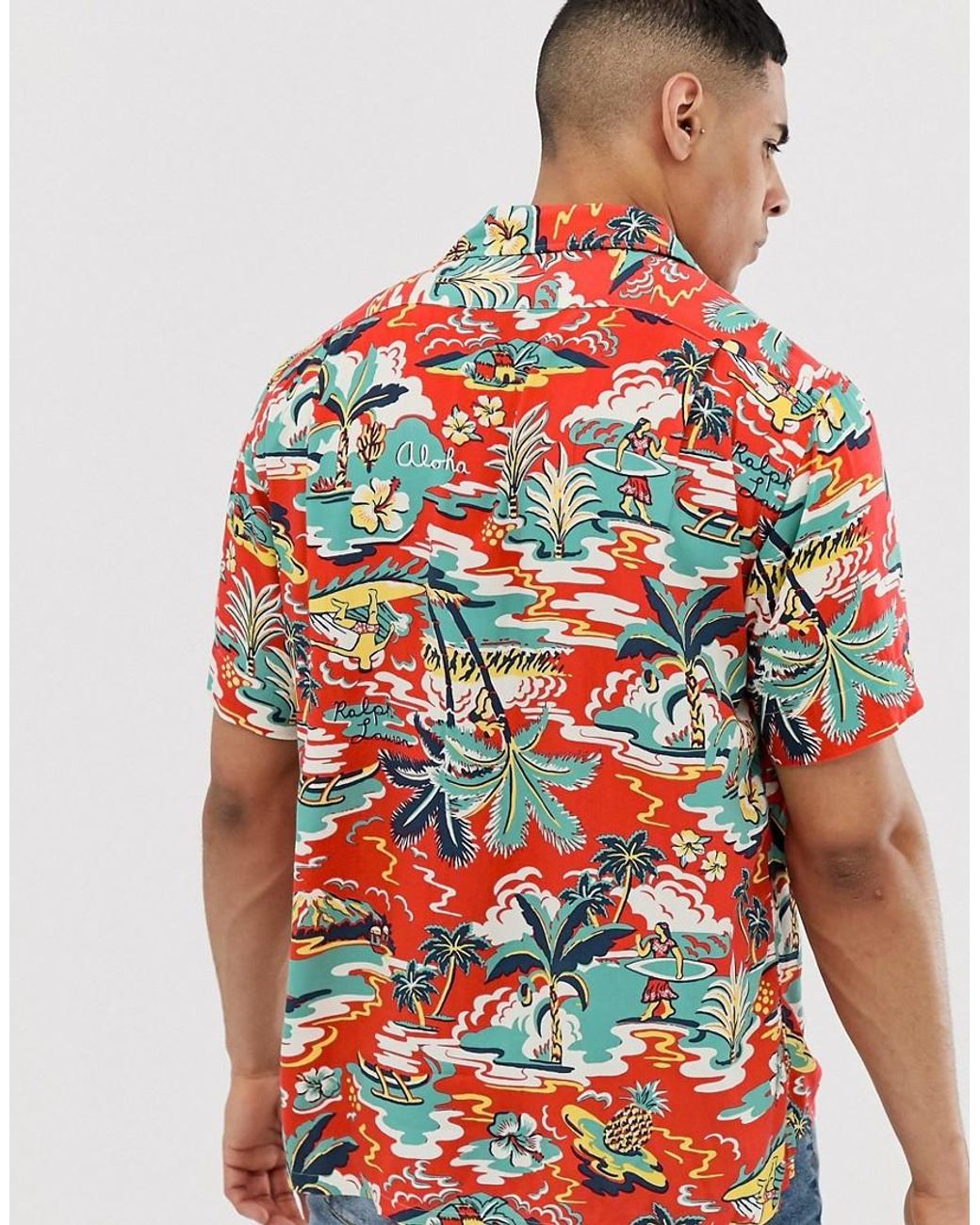 Polo Ralph Lauren Surf Print Hawaiian Print Short Sleeve Pockets Shirt in  Red for Men | Lyst