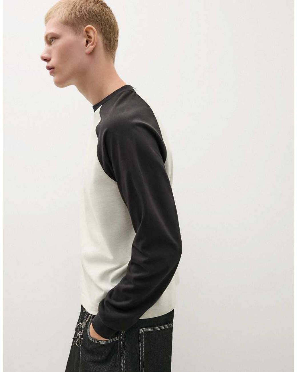 Bershka Black Raglan Long-sleeve T-shirt for men