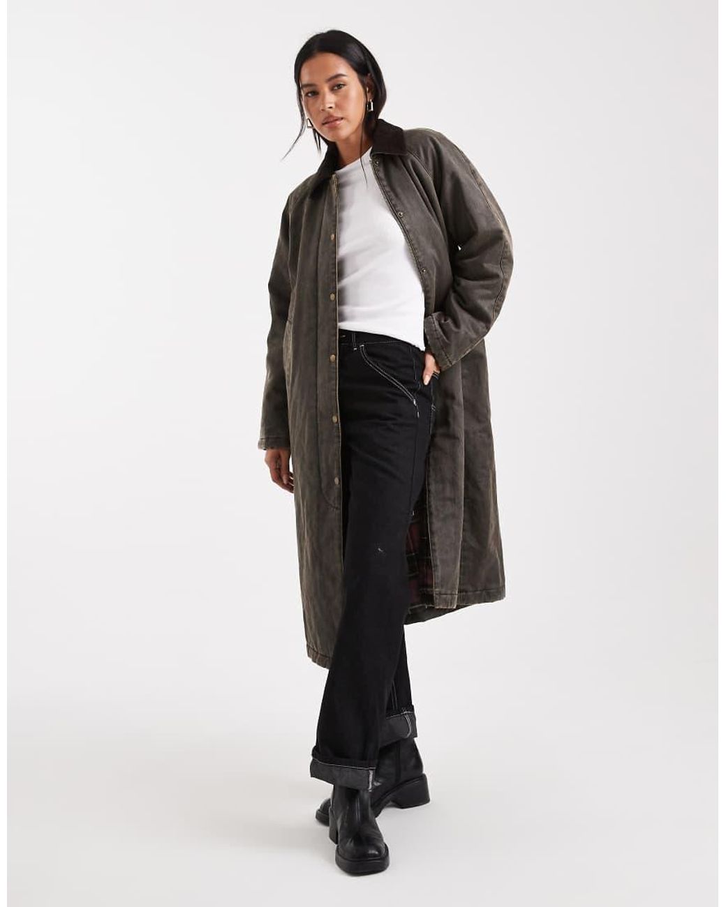 ONLY White Longline Padded Barn Jacket