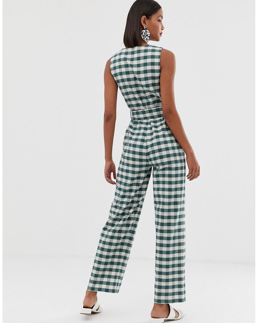 Mango Gingham Printed Jumpsuit in Green | Lyst