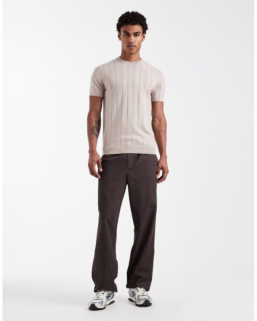 New Look White Knitted T-Shirt for men