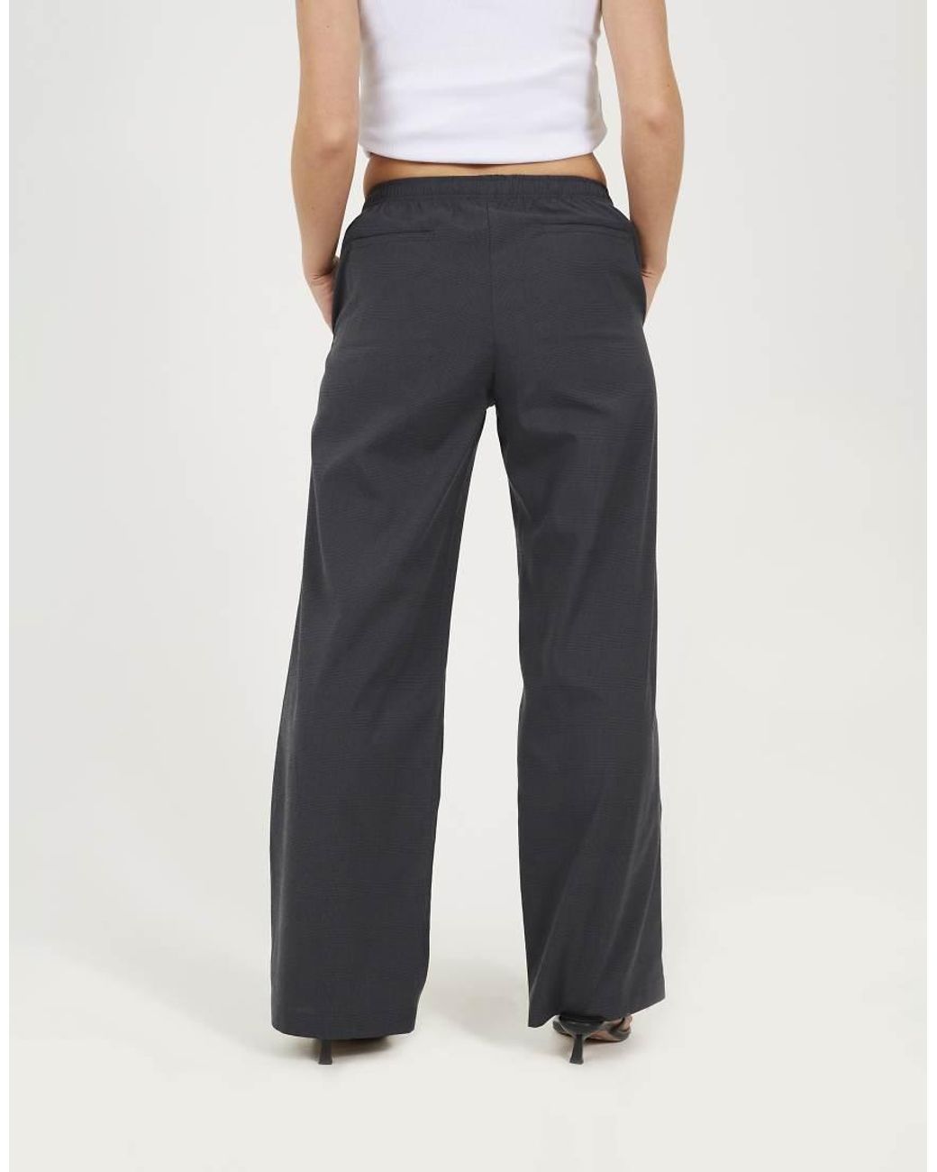 Brave Soul White Check Tailored Trousers With Elasticated Waist
