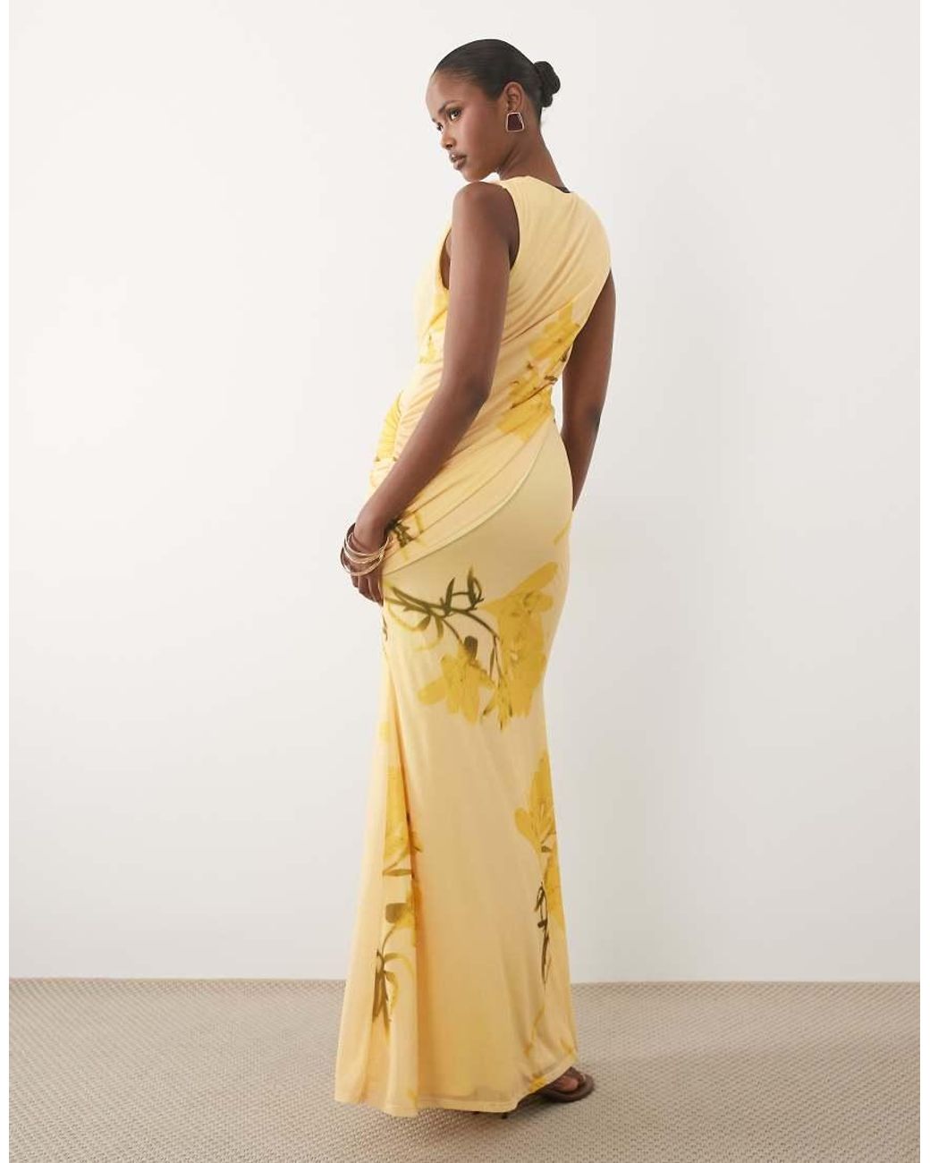 ASOS Natural Scarf Detail Plunge Draped Maxi Dress