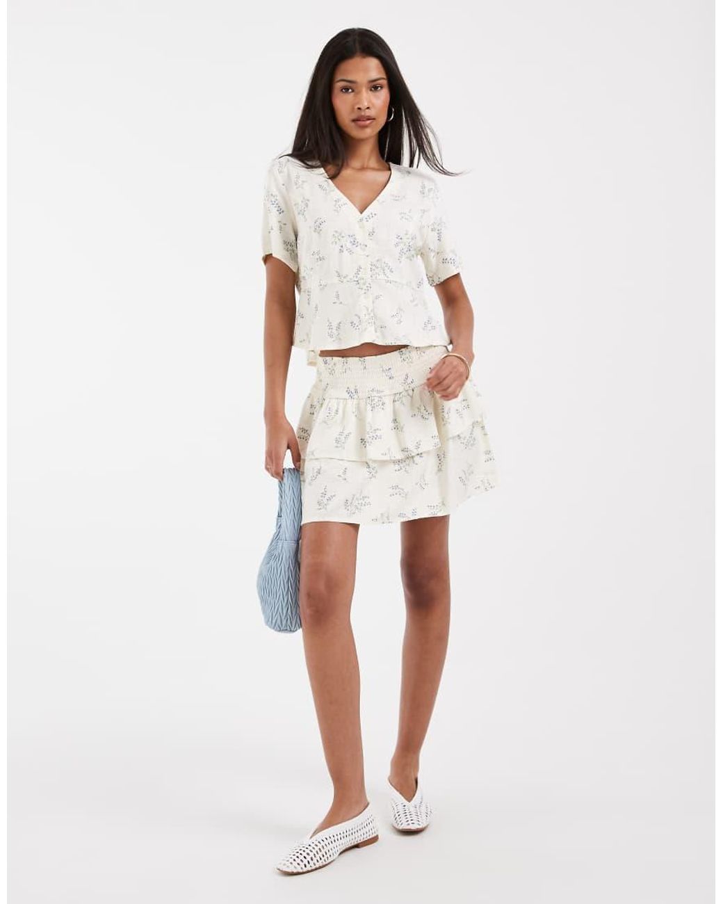 ONLY White Floral Print Top Co-ord
