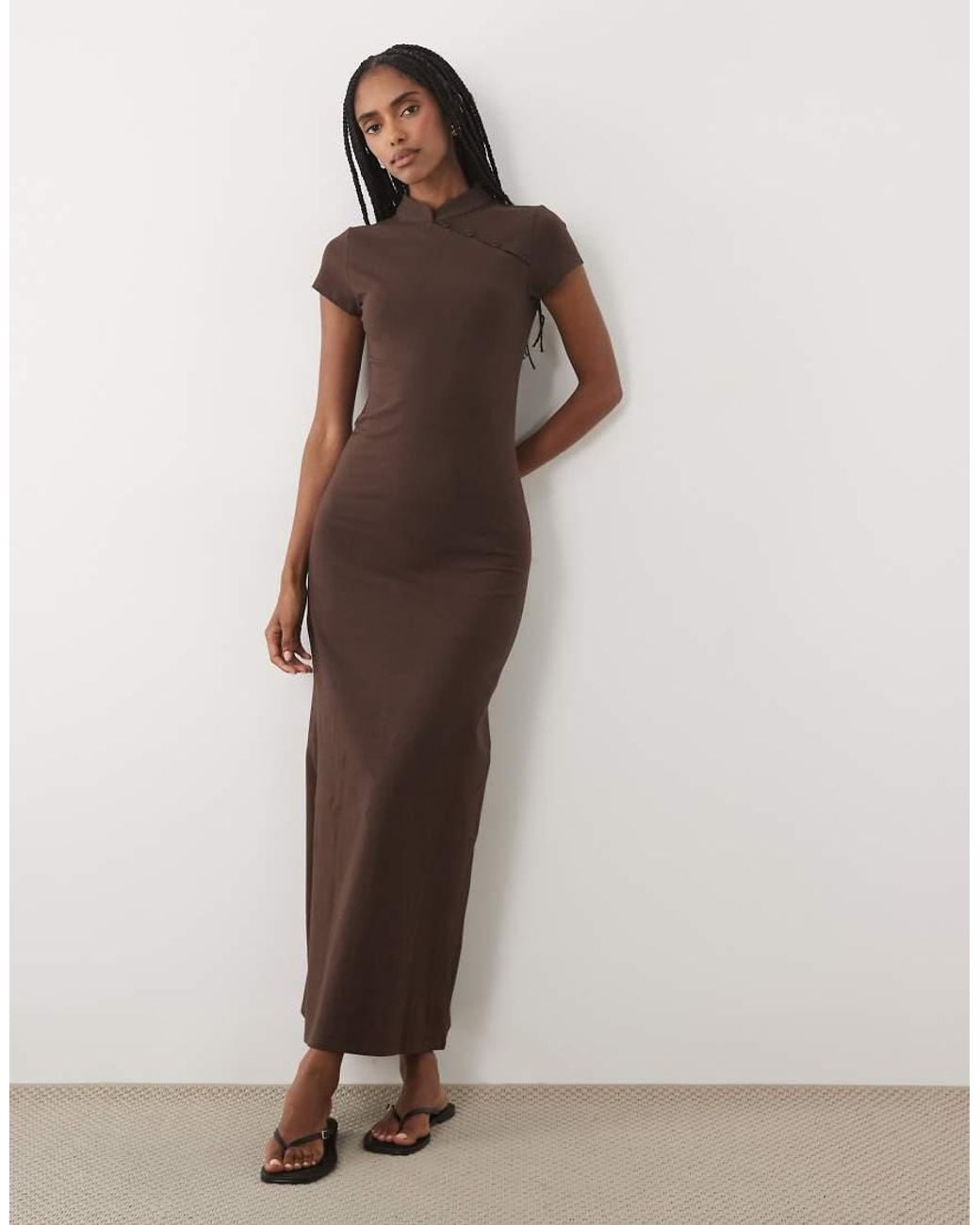 ASOS Brown Cap Sleeve With Rouleau Loop Midi Dress