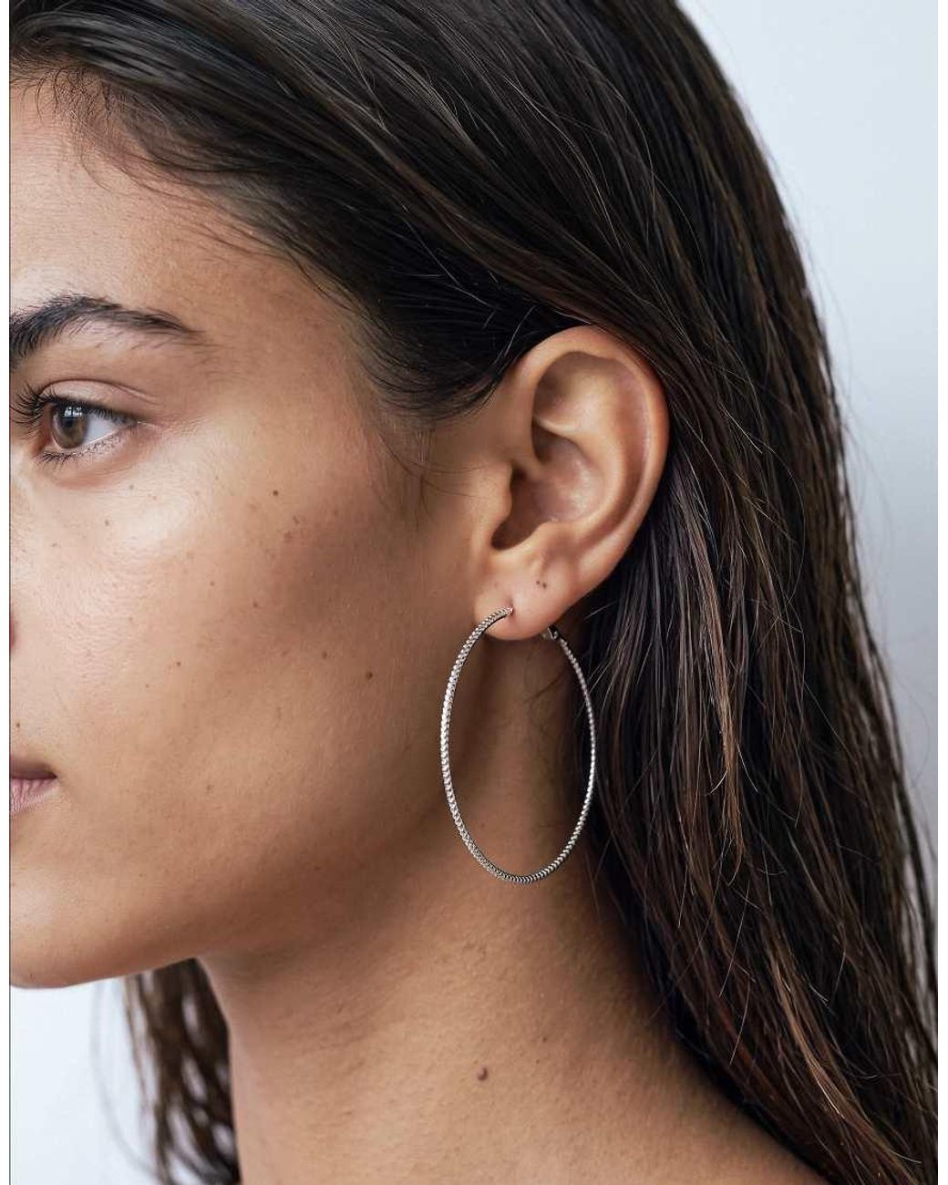 Reclaimed Vintage Metallic Large Y2K Skinny Hoop Earrings