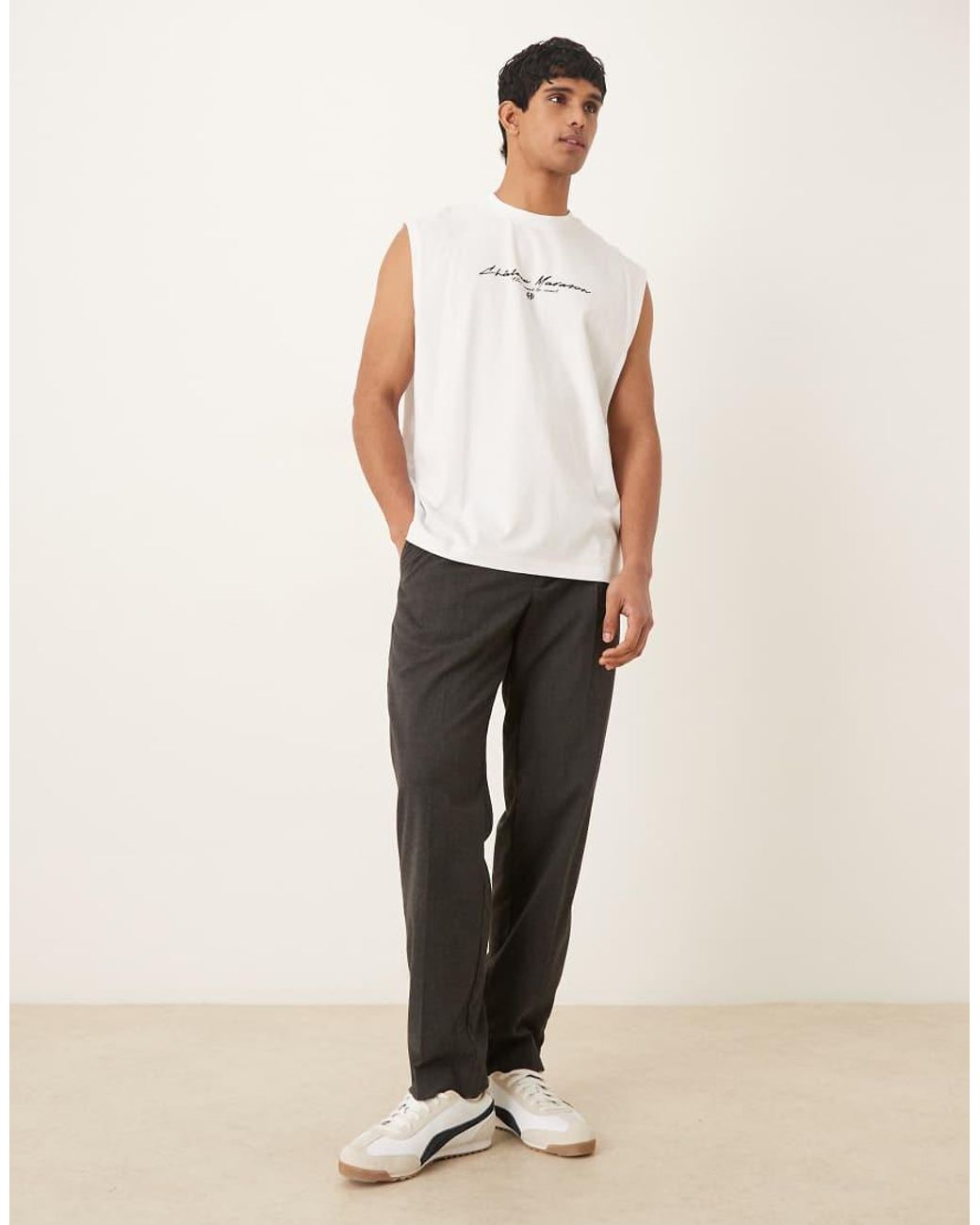 ASOS White Oversized Vest With Scenic Graphic for men