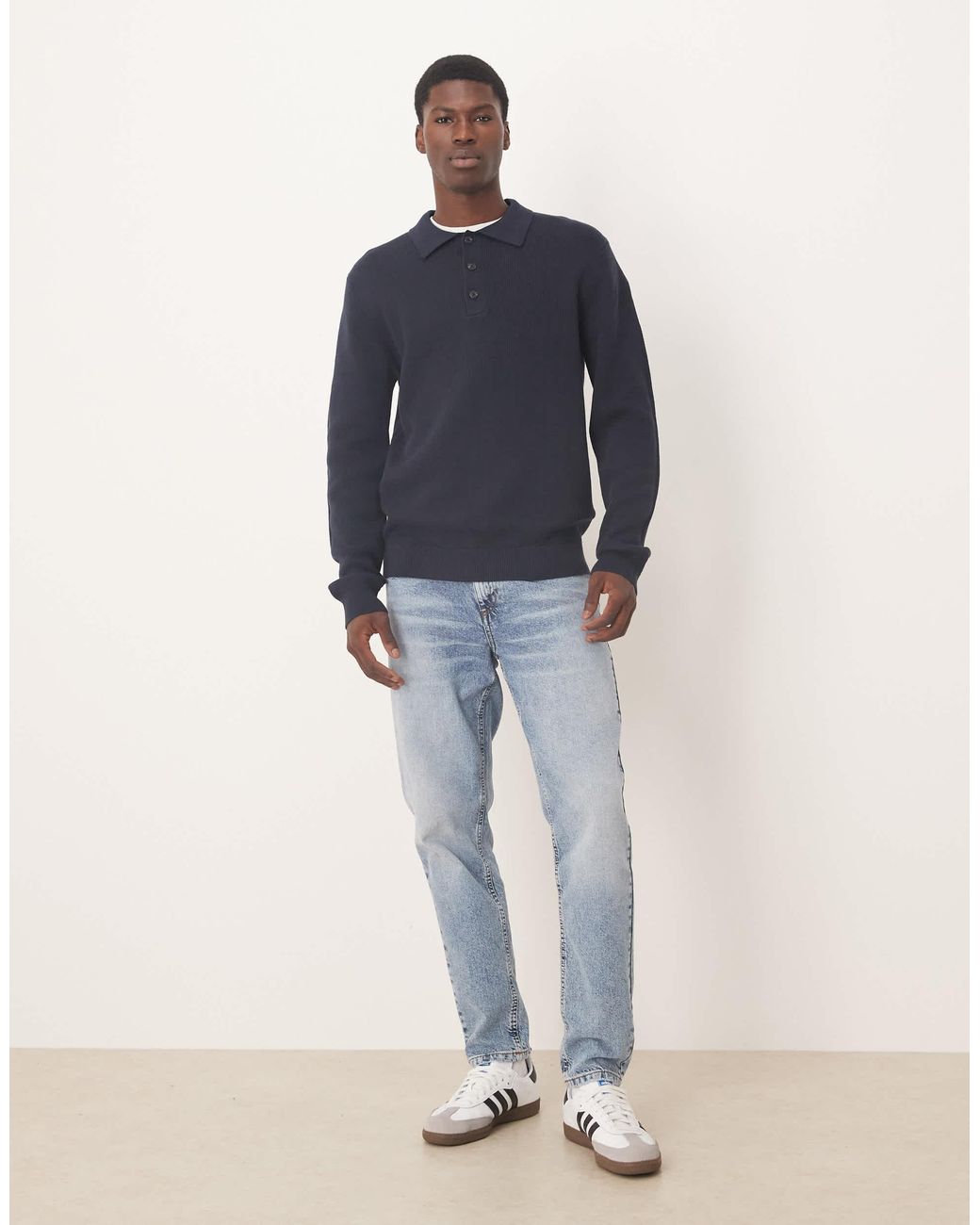 SELECTED Homme – gestricktes polohemd aus 100% baumwolle in Blue für Herren