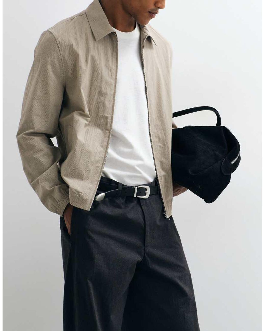 Mango White Harrington Jacket for men