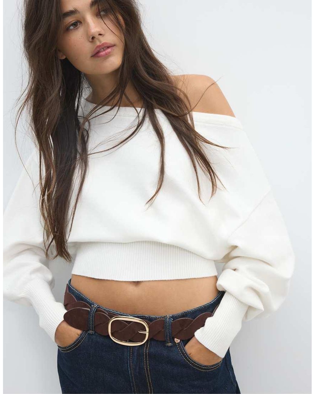 Stradivarius White Large Braided Belt