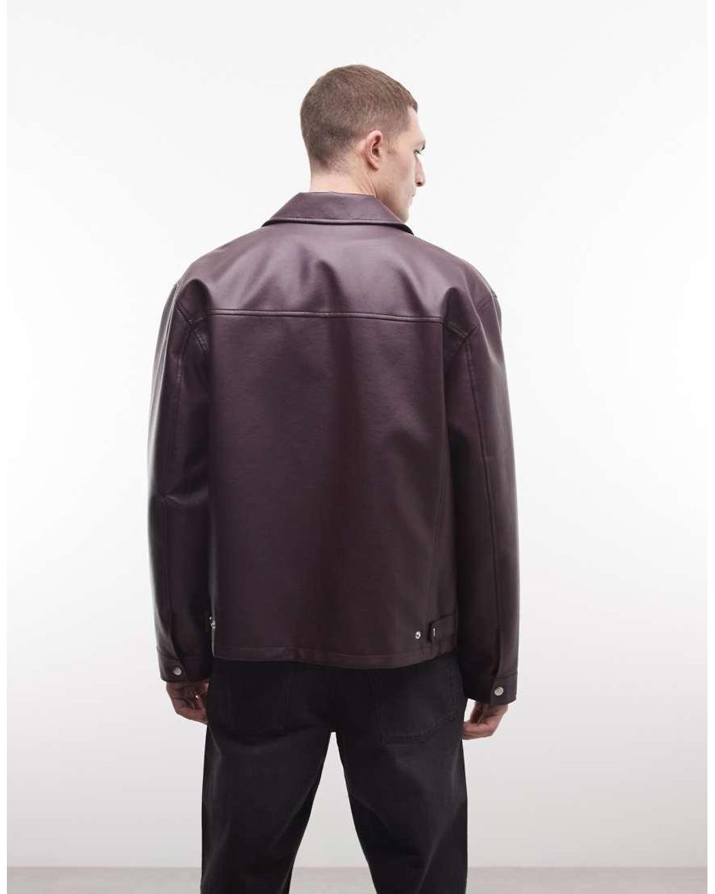 ASOS Purple Faux Leather Harrington Jacket for men
