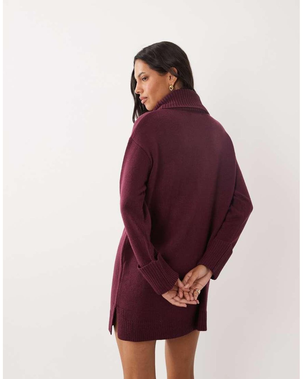 Brave Soul Purple Knitted Roll Neck Mini Dress