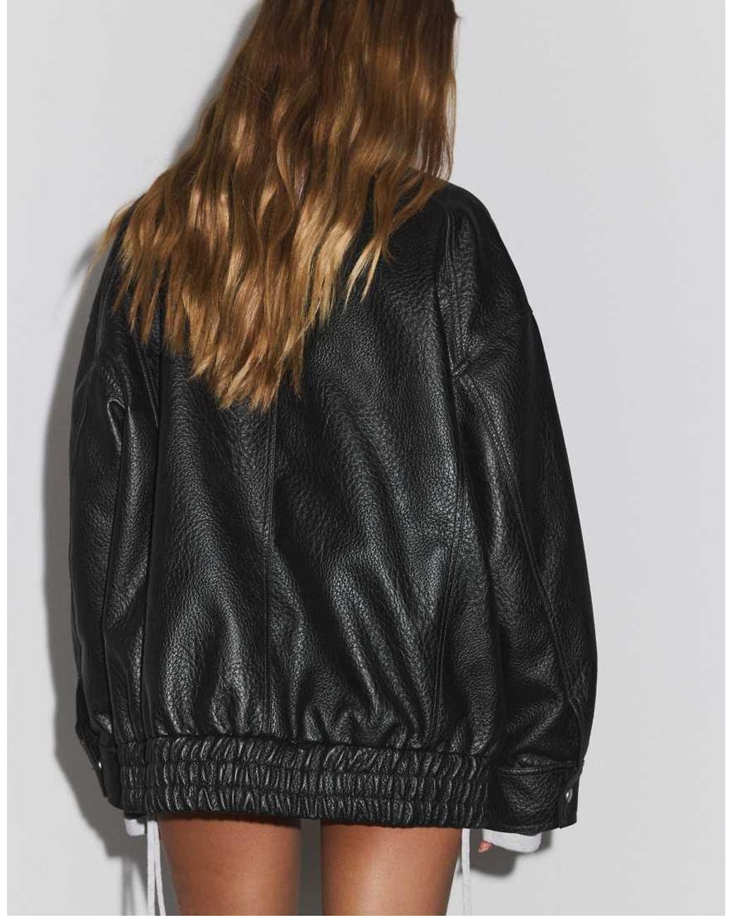 Stradivarius Black Oversize Leather Effect Jacket