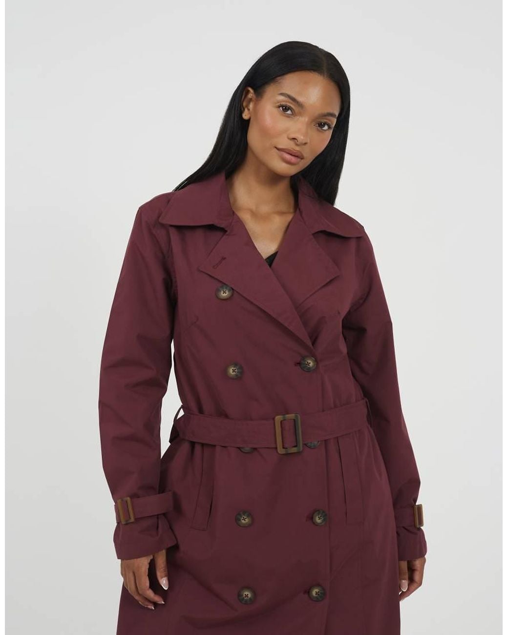 Brave Soul Red Double-Breasted Longline Trench Coat
