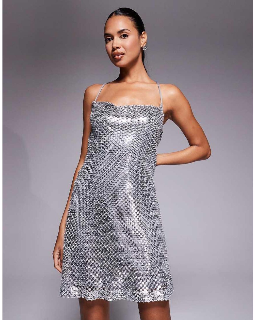 River Island Gray Sequin Cowl Neck Mini Dress
