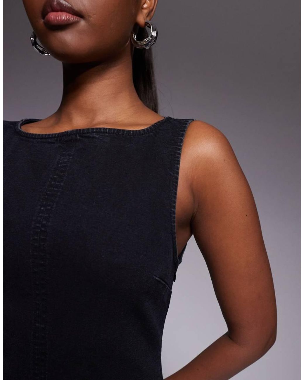 ASOS Blue Denim Slash Neck Bodycon Mini Dress