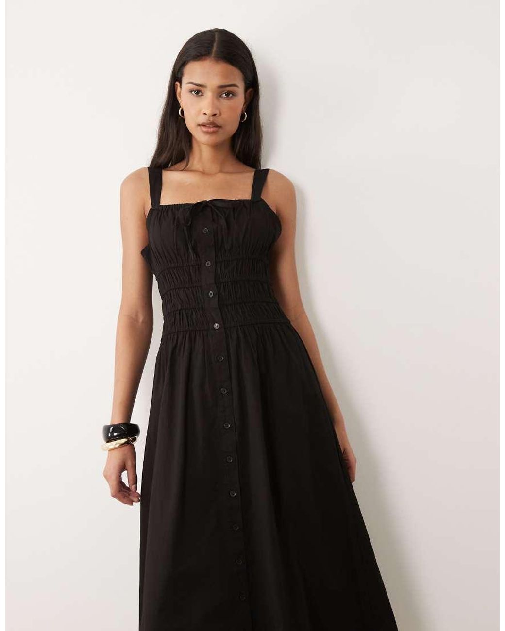 Wednesday's Girl Black Milkmaid Button Detail Dress