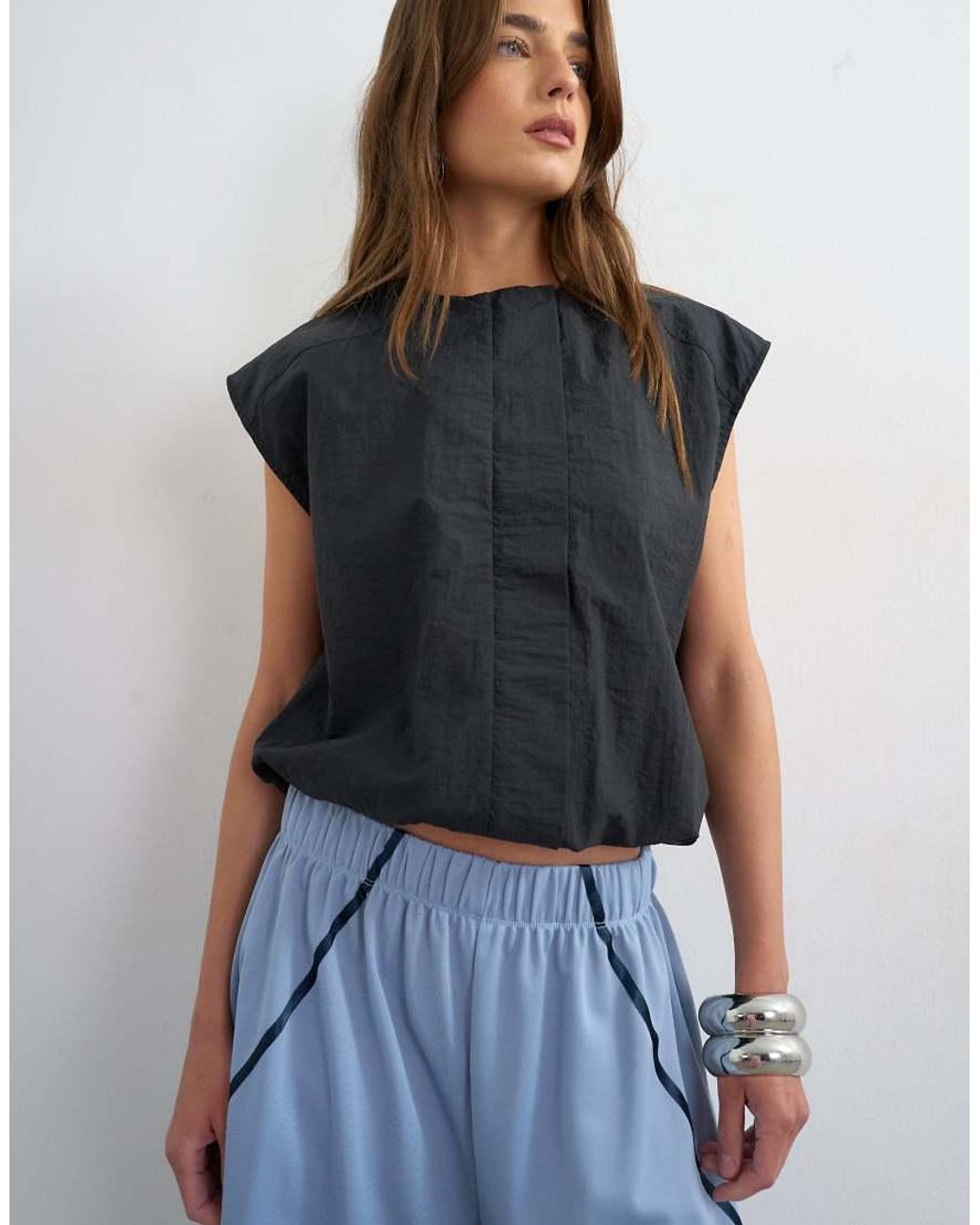 TOPSHOP Blue Longline Piping Detail Sports Shorts