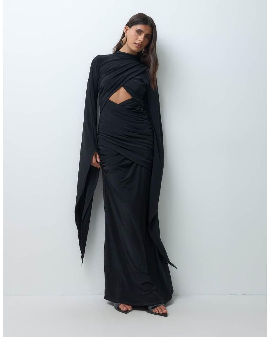 ASOS Blue exaggerated Sleeve Cross Neck Maxi Dress