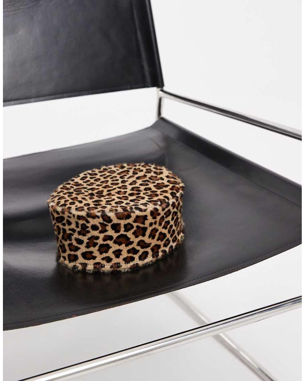 ASOS White Hair On Leather Pillbox Hat