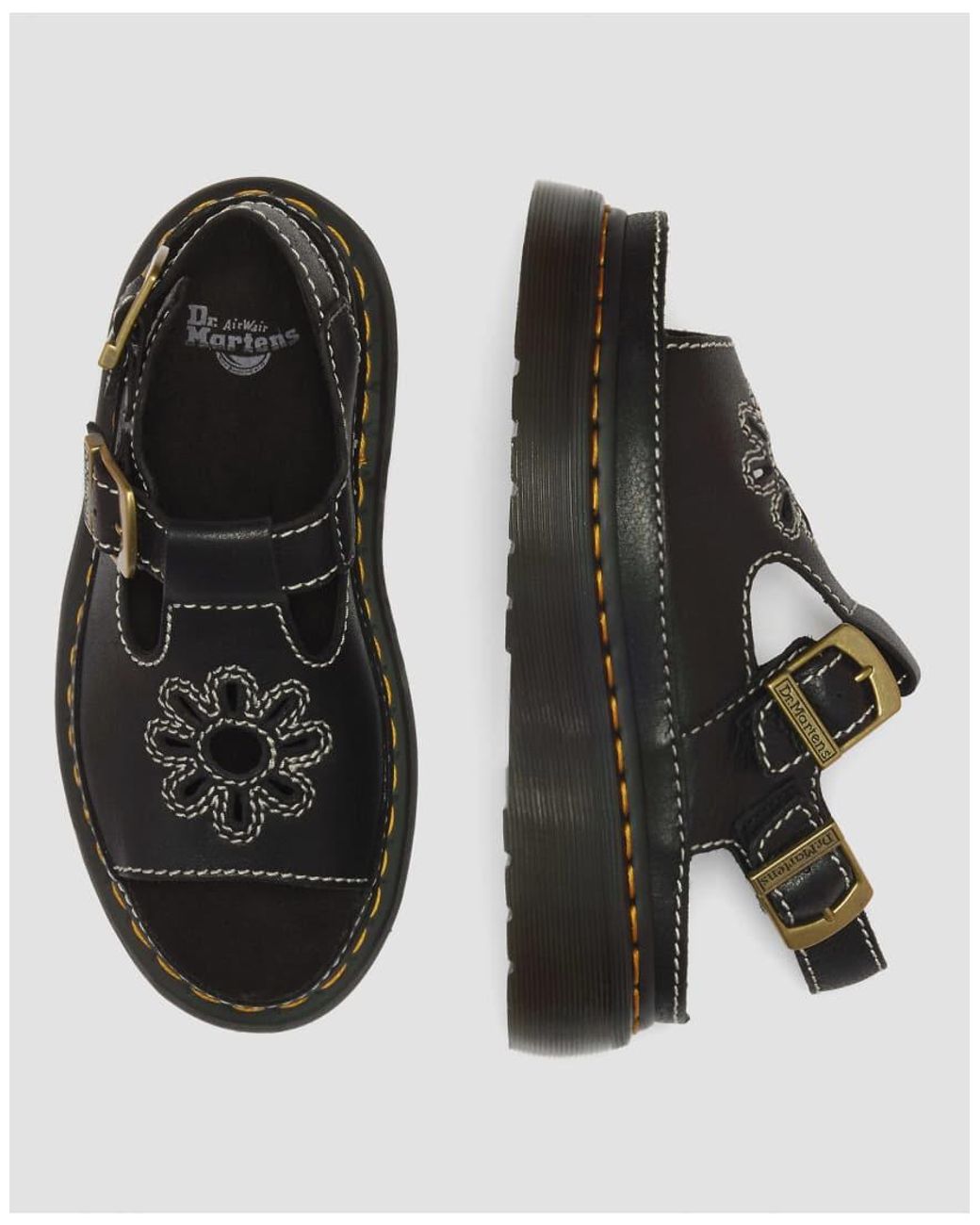 Dr. Martens Black Dunnet Flower Full Grain Leather Sandals
