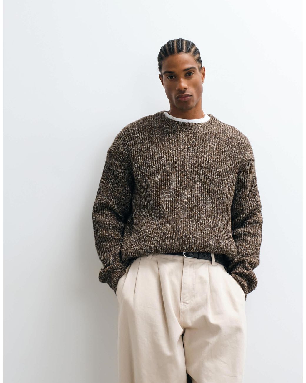 SELECTED Brown Knit Sweater for men