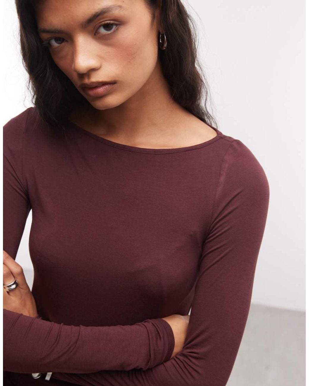 Monki Purple Boatneck Semi Sheer Long Sleeve Top